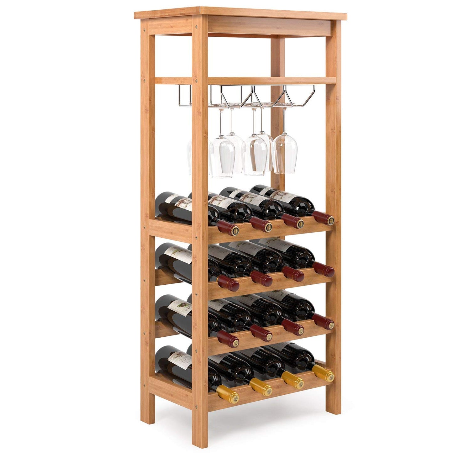 Grandiose Bamboo Wine Rack with Glass Holder