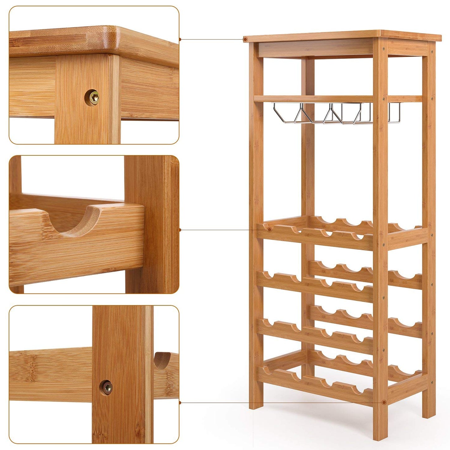 Grandiose Bamboo Wine Rack with Glass Holder