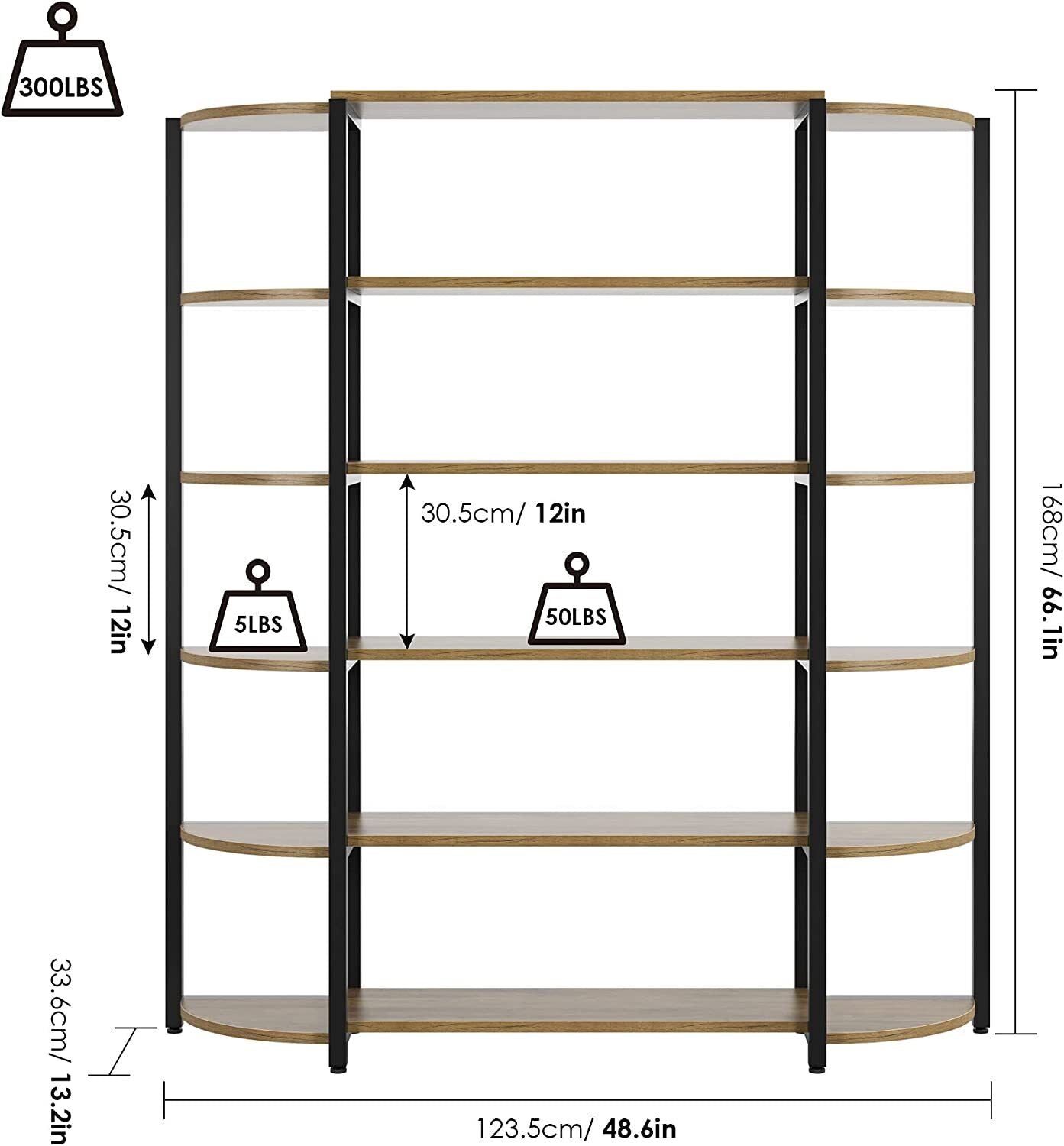 Grandiose 6-Tier Vintage Wooden Bookcase