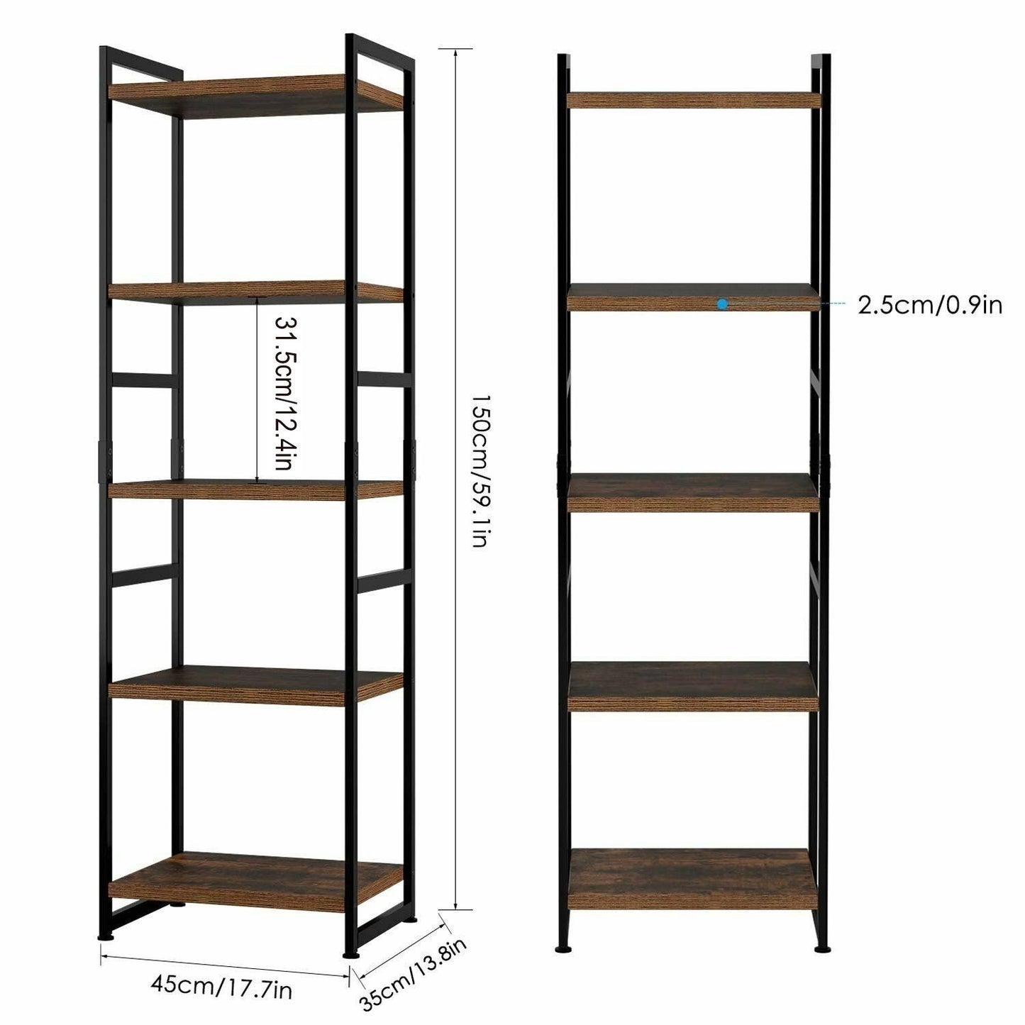 Grandiose 5-Tier Bookshelf with Metal Frame for Home
